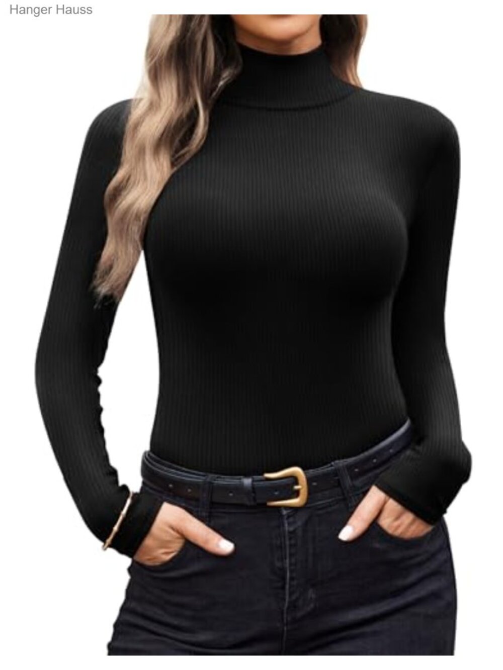 Turtleneck Long Sleeve Ribbed Thermal Top Slim Fit Layer